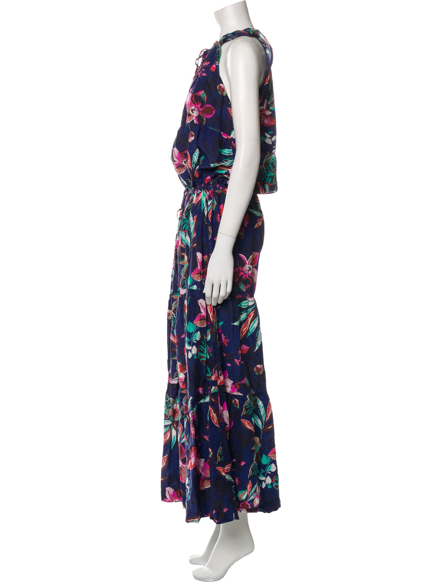 Warm Floral Print Tie Neck Jumpsuit