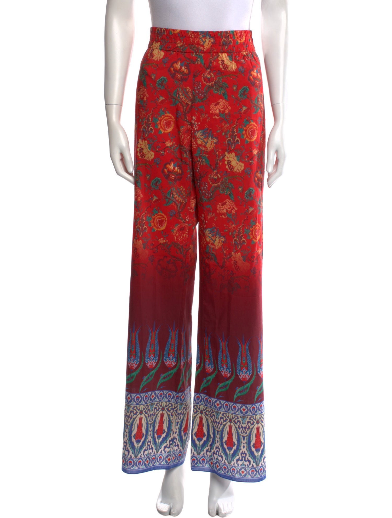Warm Floral Print Wide Leg Pants