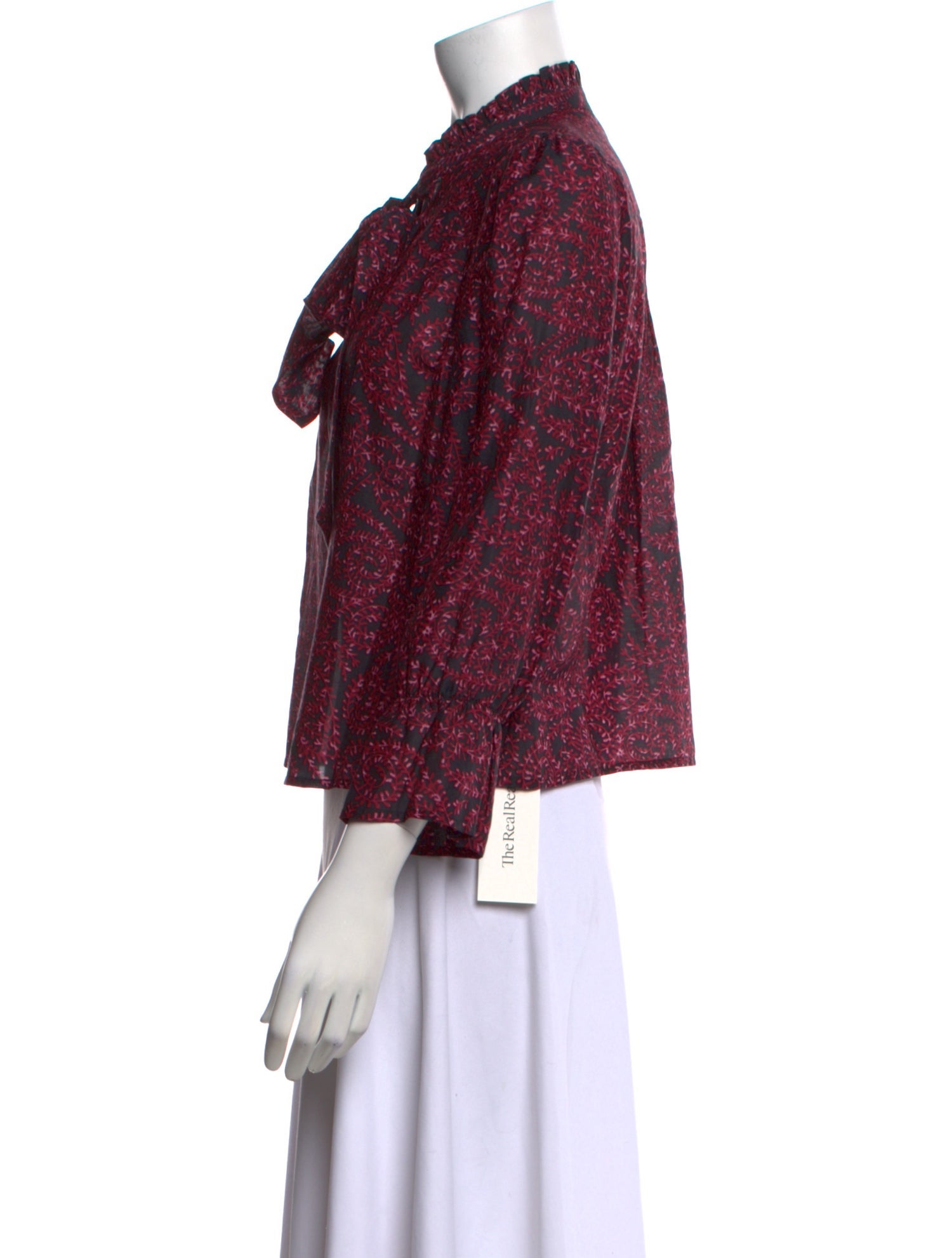 Warm Floral Print Mock Neck Blouse