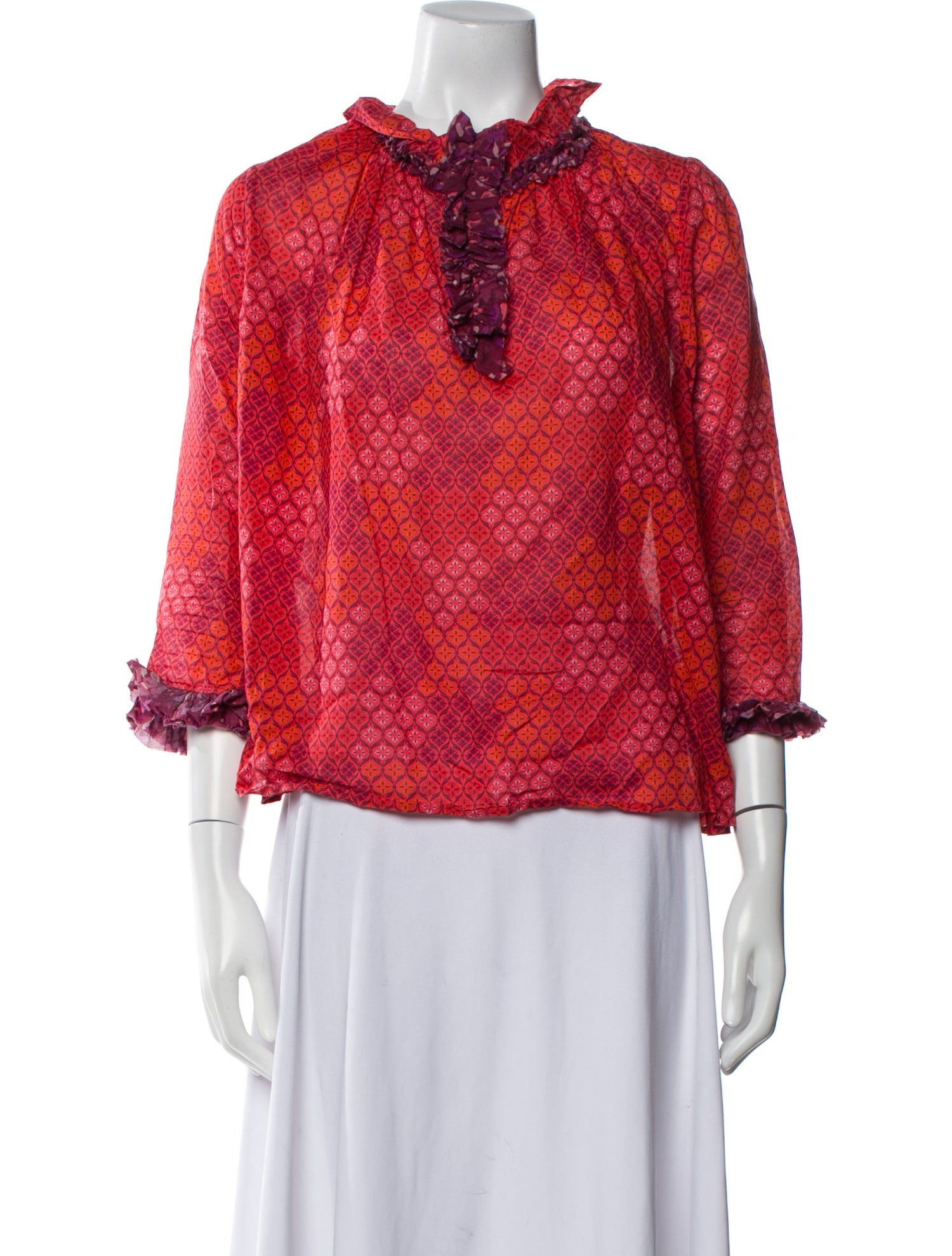 Warm Printed Mock Neck Blouse