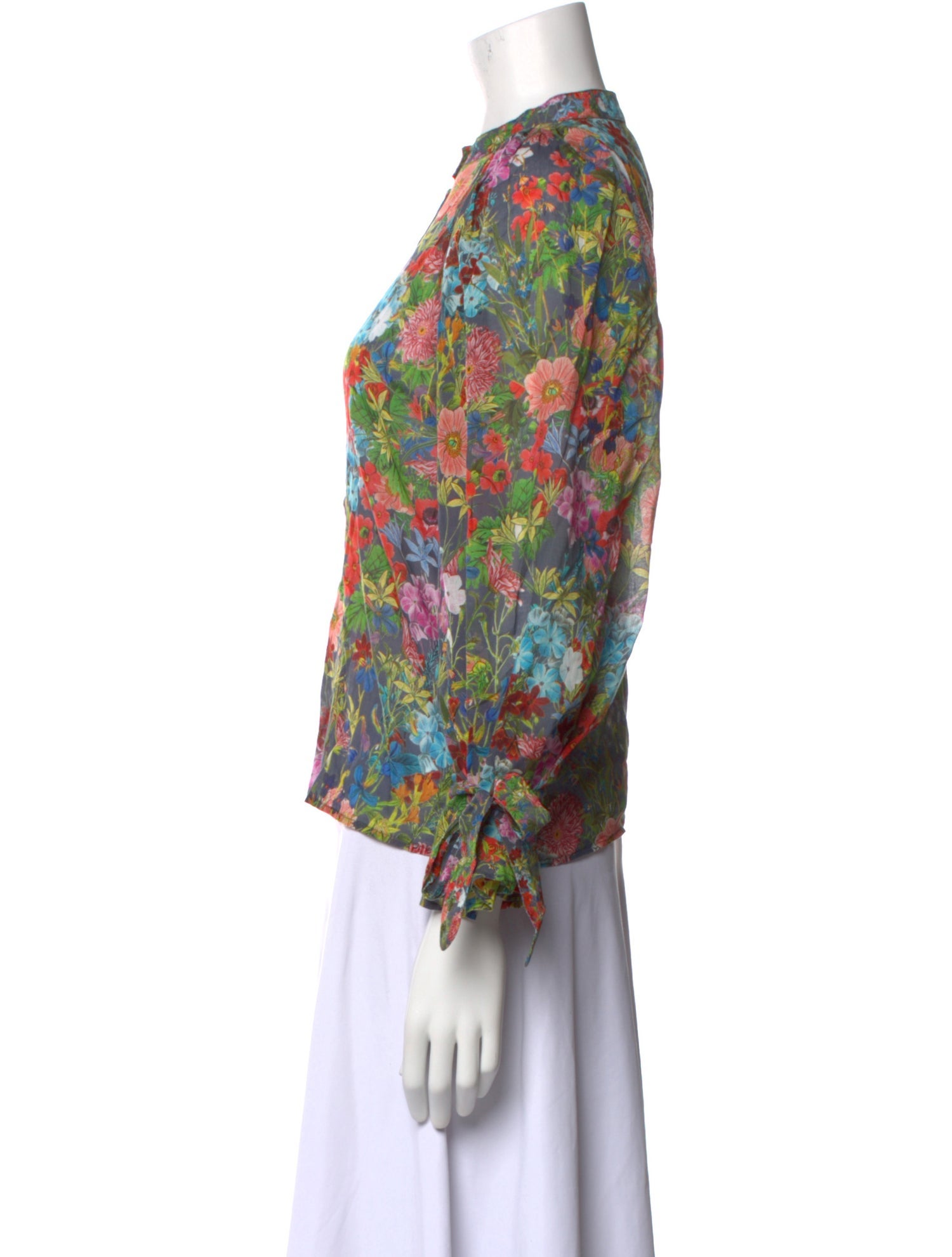 Warm Floral Print Mock Neck Blouse