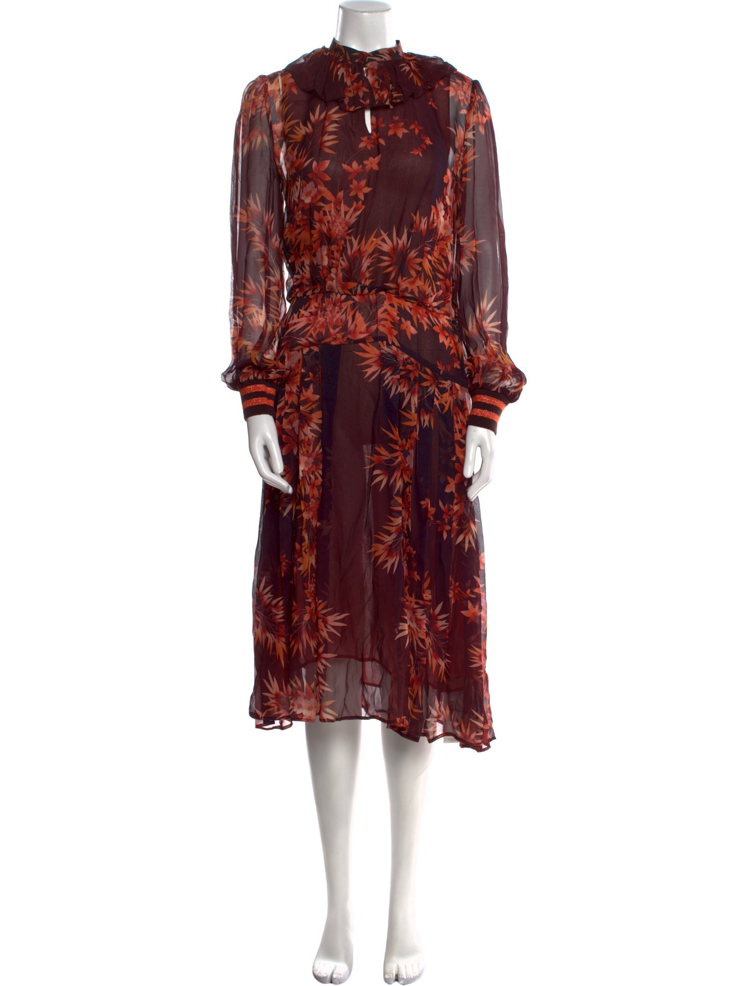 Warm Floral Print Midi Length Dress