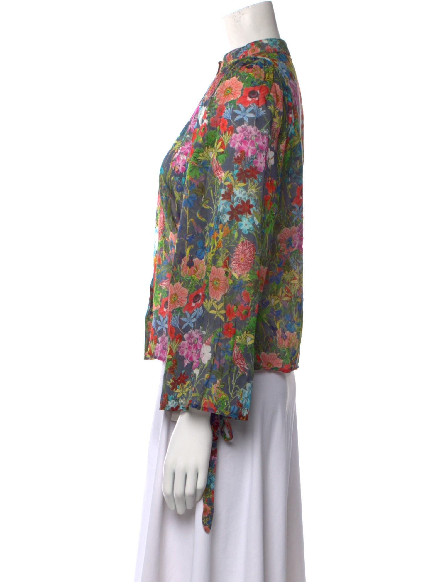 Warm Floral Print Mock Neck Button-Up Top