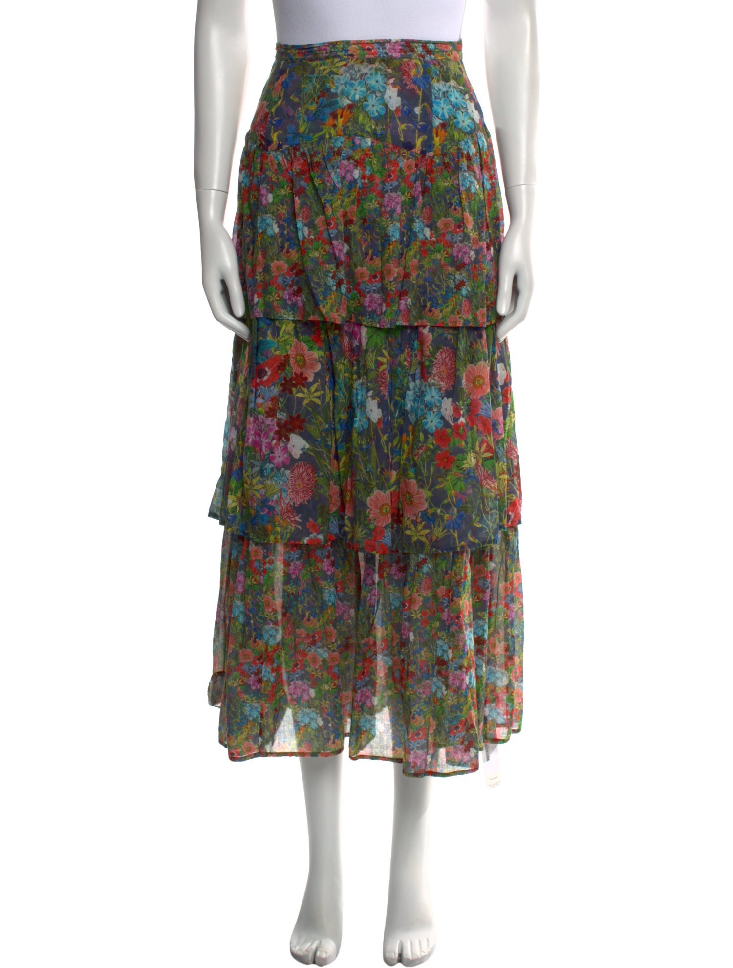 Warm Floral Print Midi Length Skirt