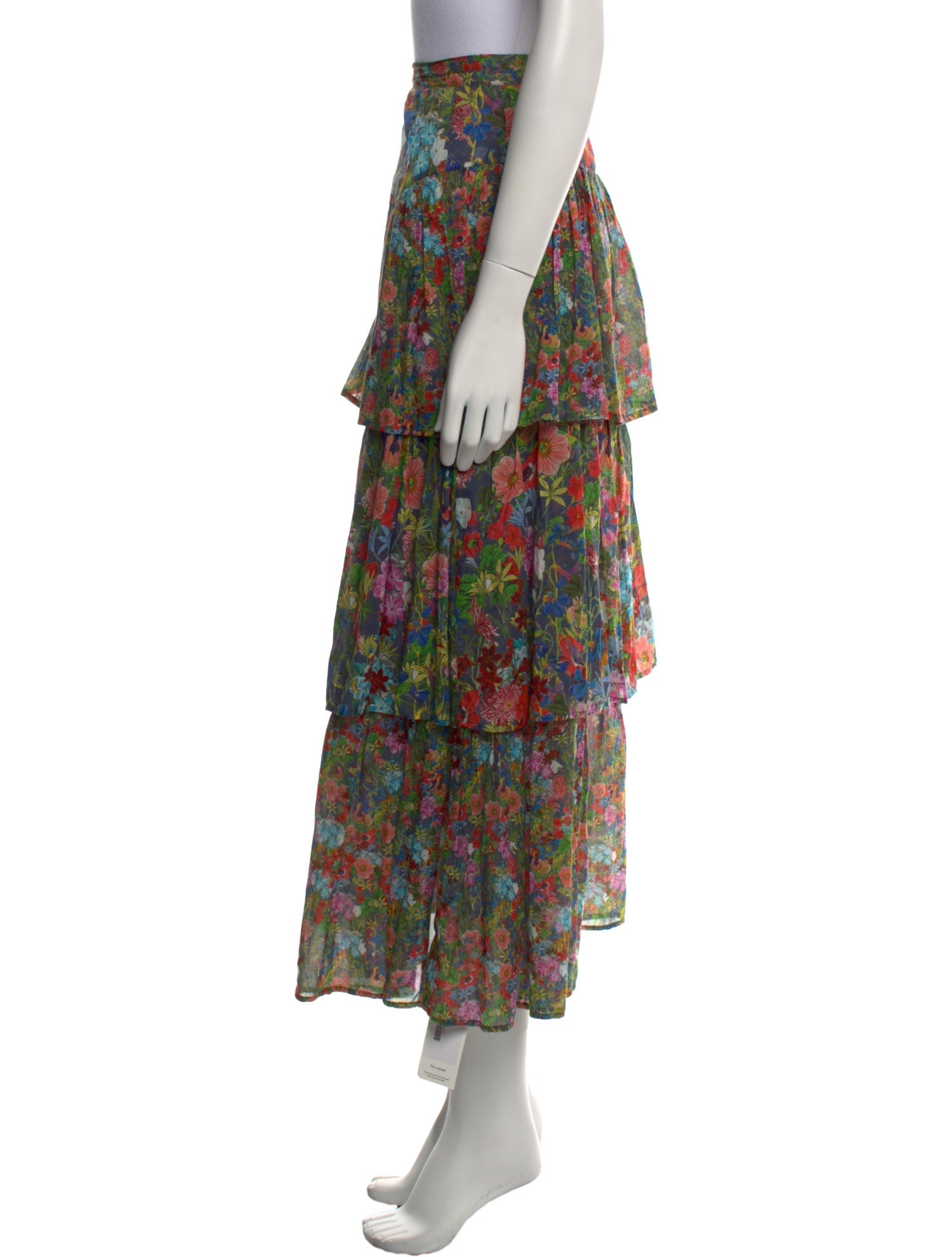 Warm Floral Print Midi Length Skirt