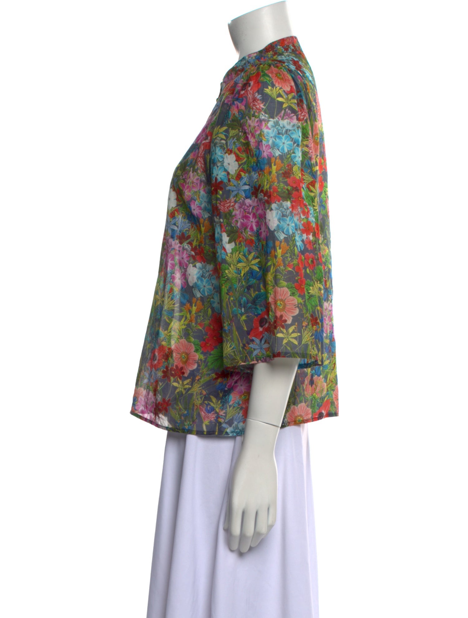 Warm Floral Print Mock Neck Blouse