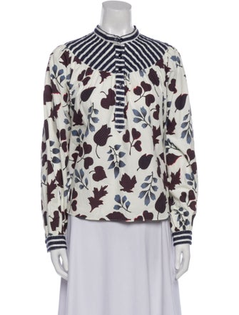 Warm Printed Mock Neck Button-Up Top