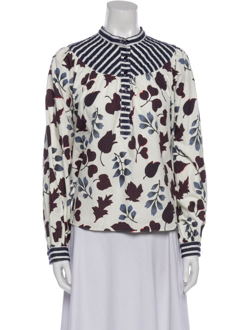 Warm Printed Mock Neck Button-Up Top