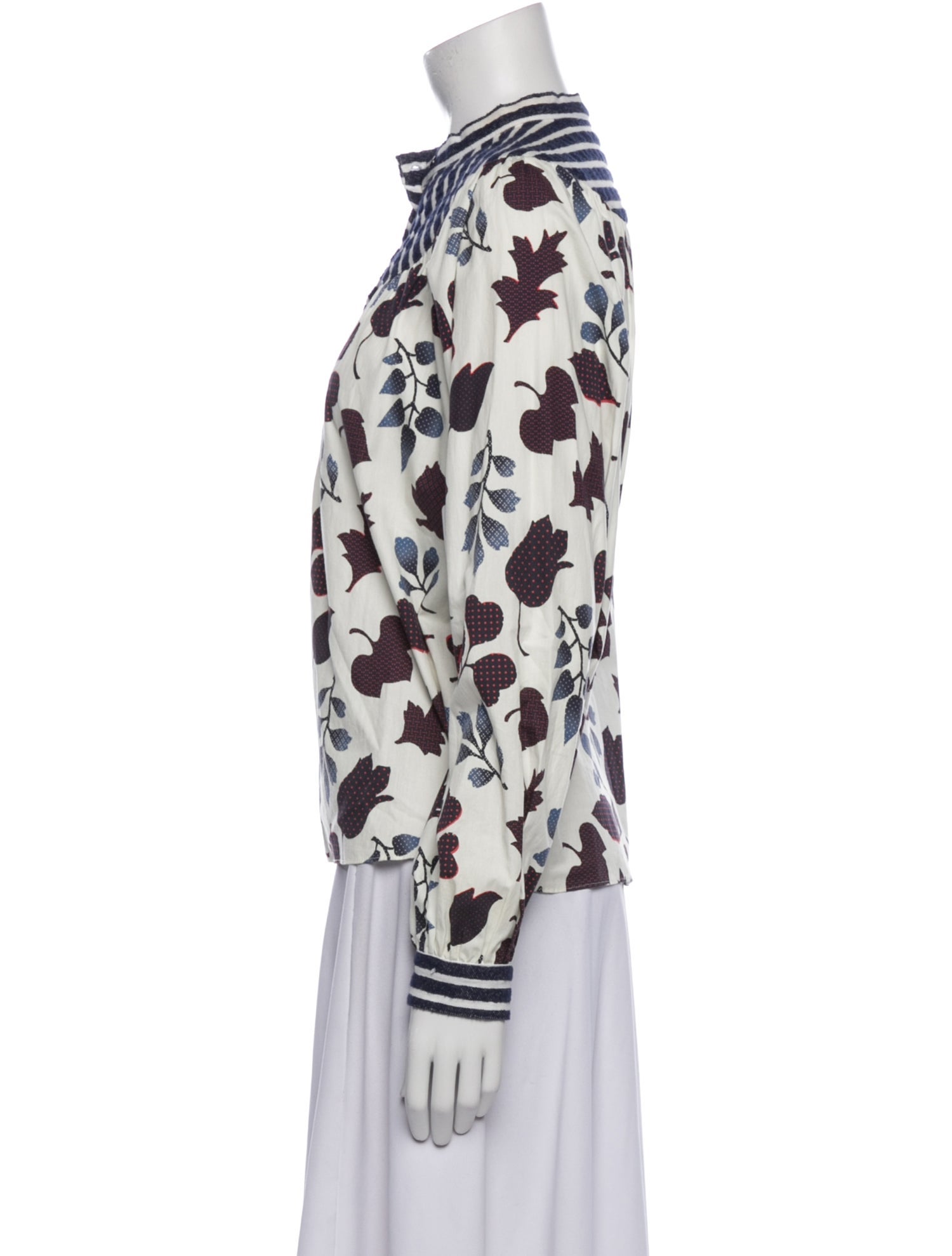 Warm Printed Mock Neck Button-Up Top