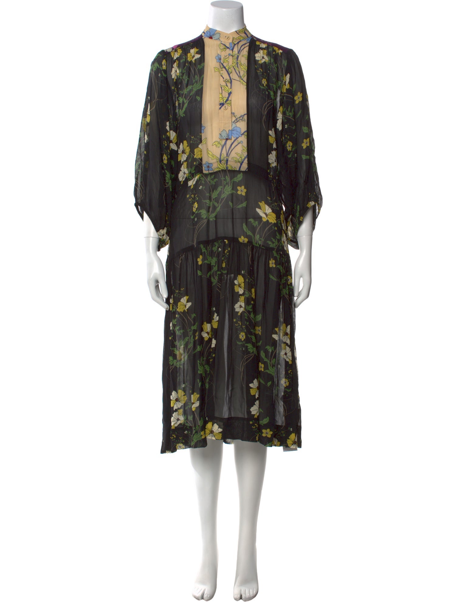 Warm Floral Print Midi Length Dress