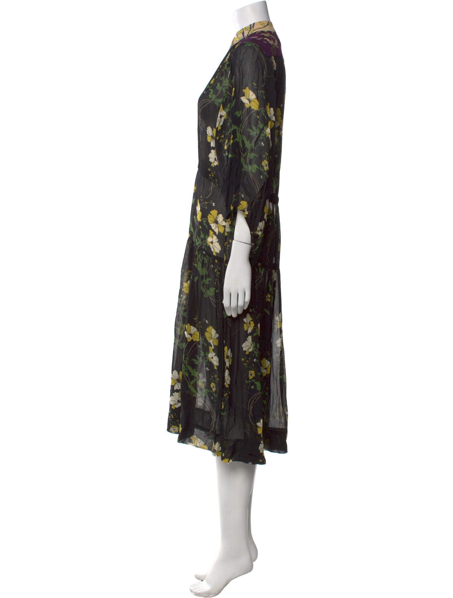 Warm Floral Print Midi Length Dress