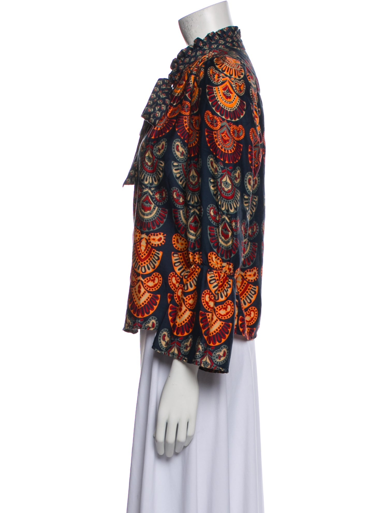 Warm Printed Mock Neck Blouse