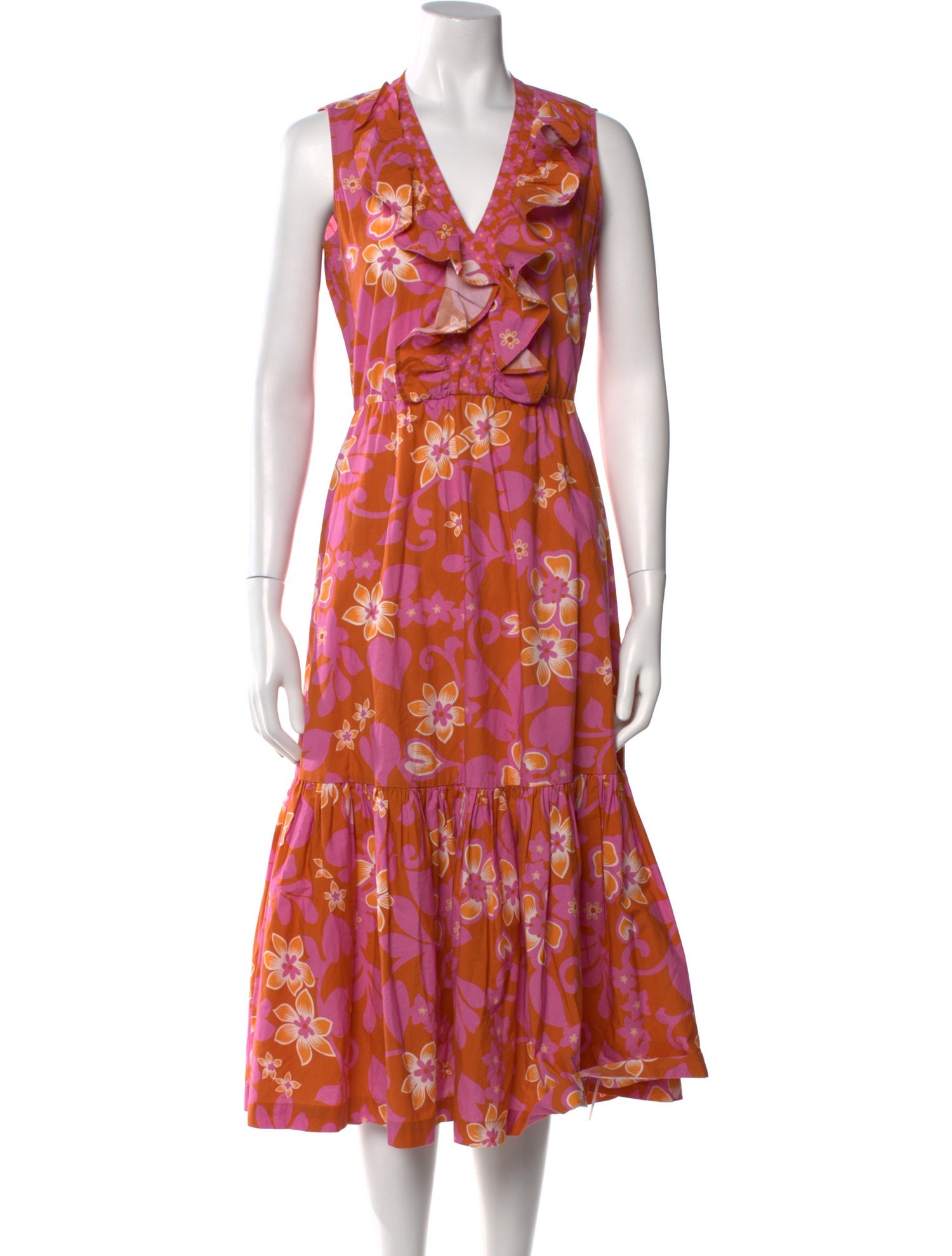 Warm Floral Print Midi Length Dress