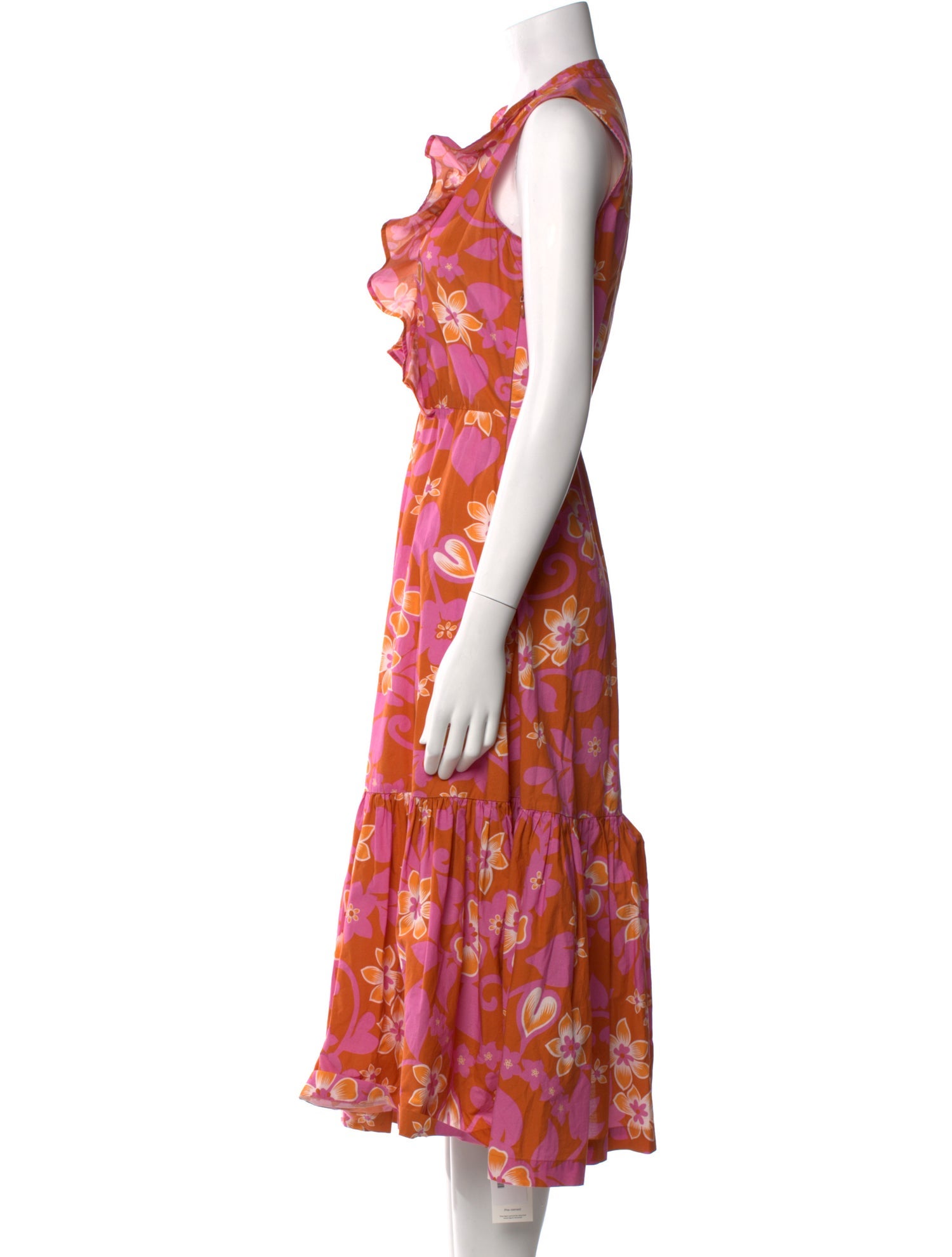 Warm Floral Print Midi Length Dress