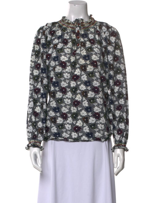 Warm Floral Print Mock Neck Blouse