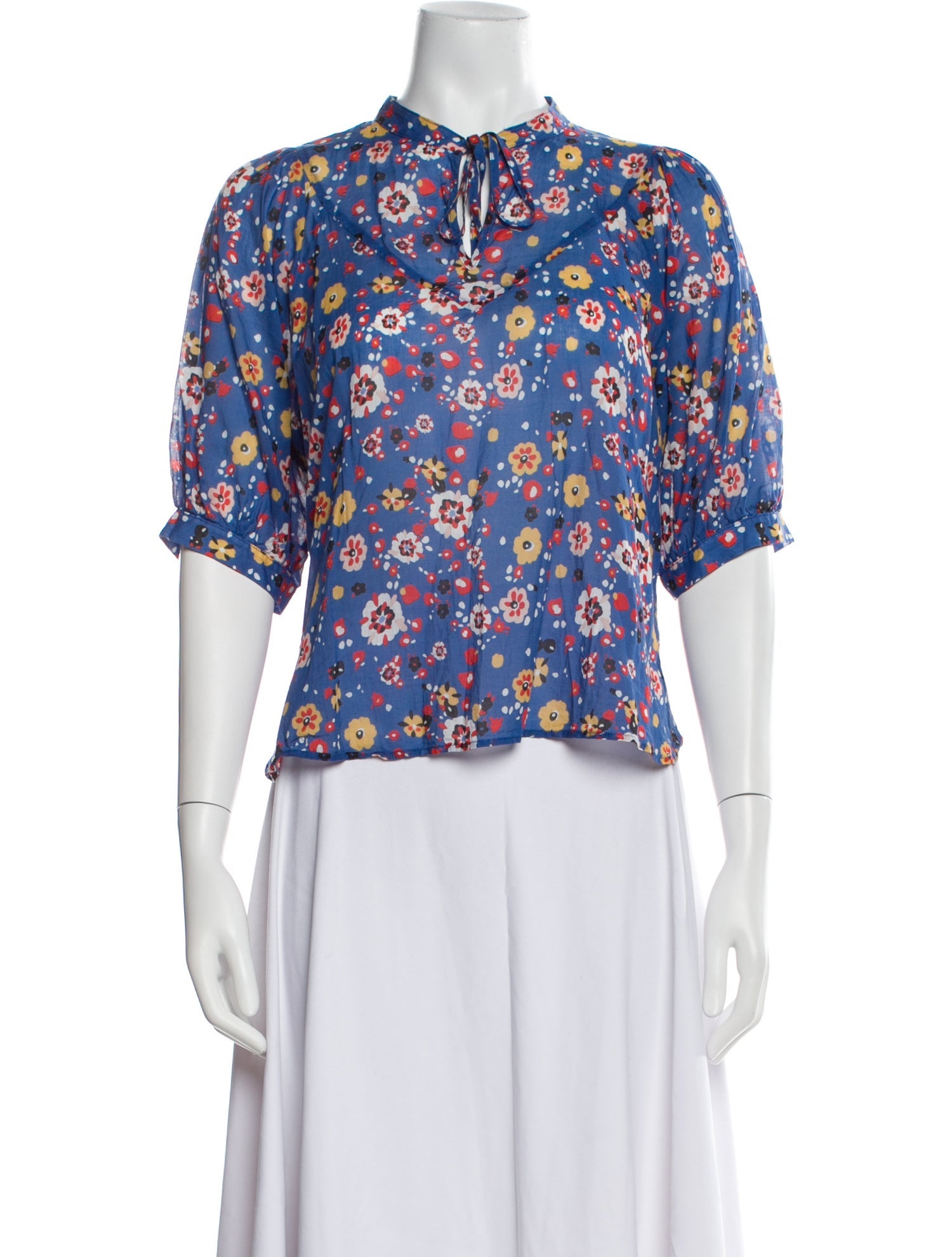 Warm Floral Print Mock Neck Blouse