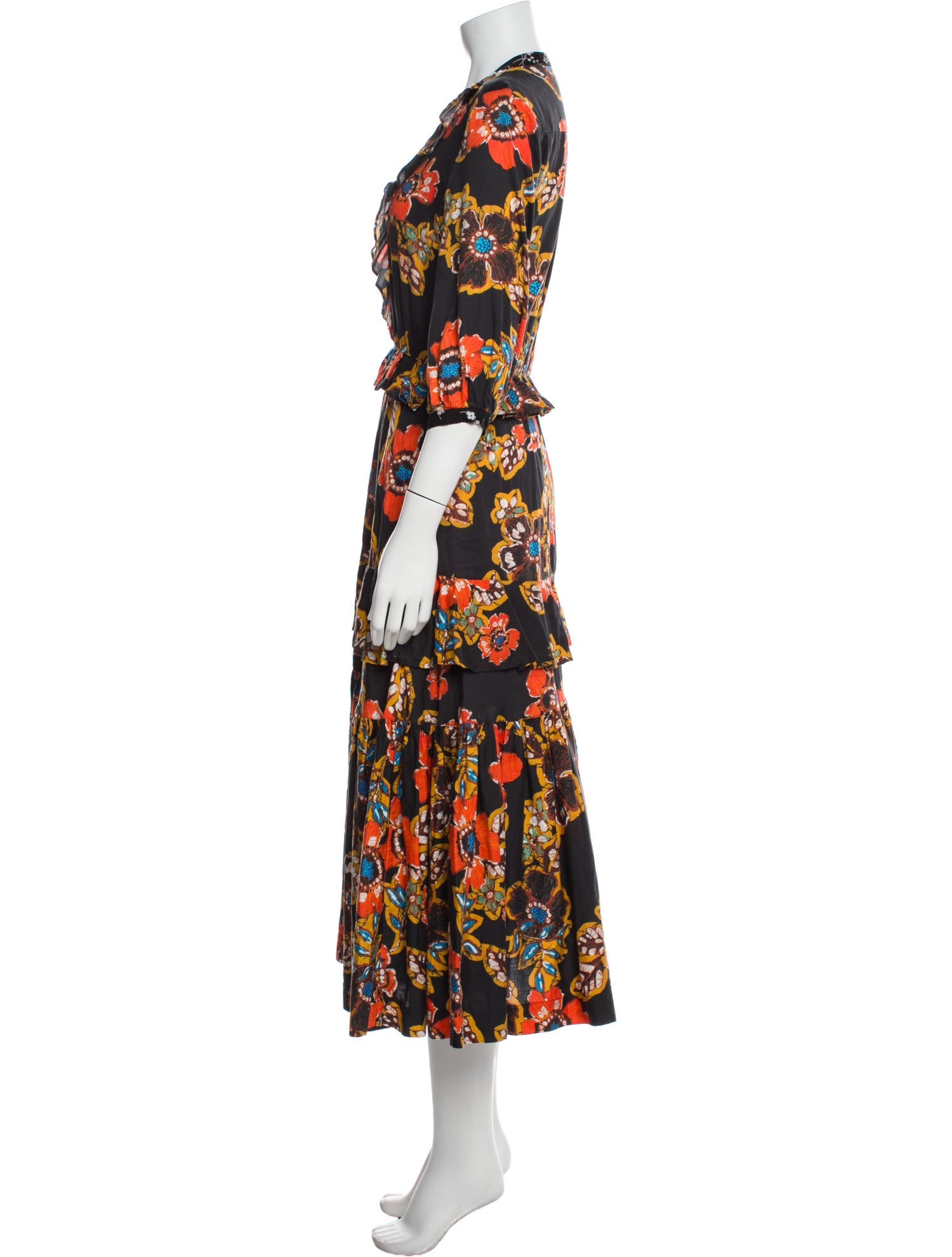 Warm Floral Print Midi Length Dress