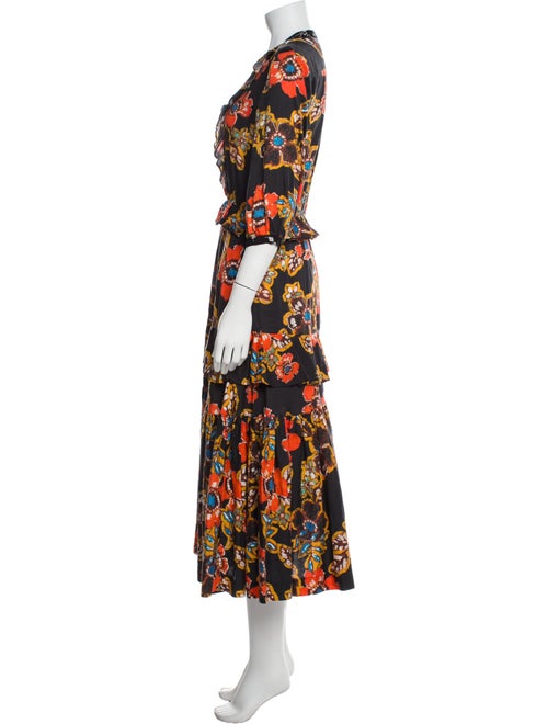 Warm Floral Print Midi Length Dress