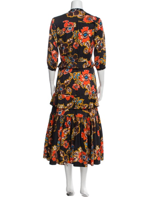 Warm Floral Print Midi Length Dress