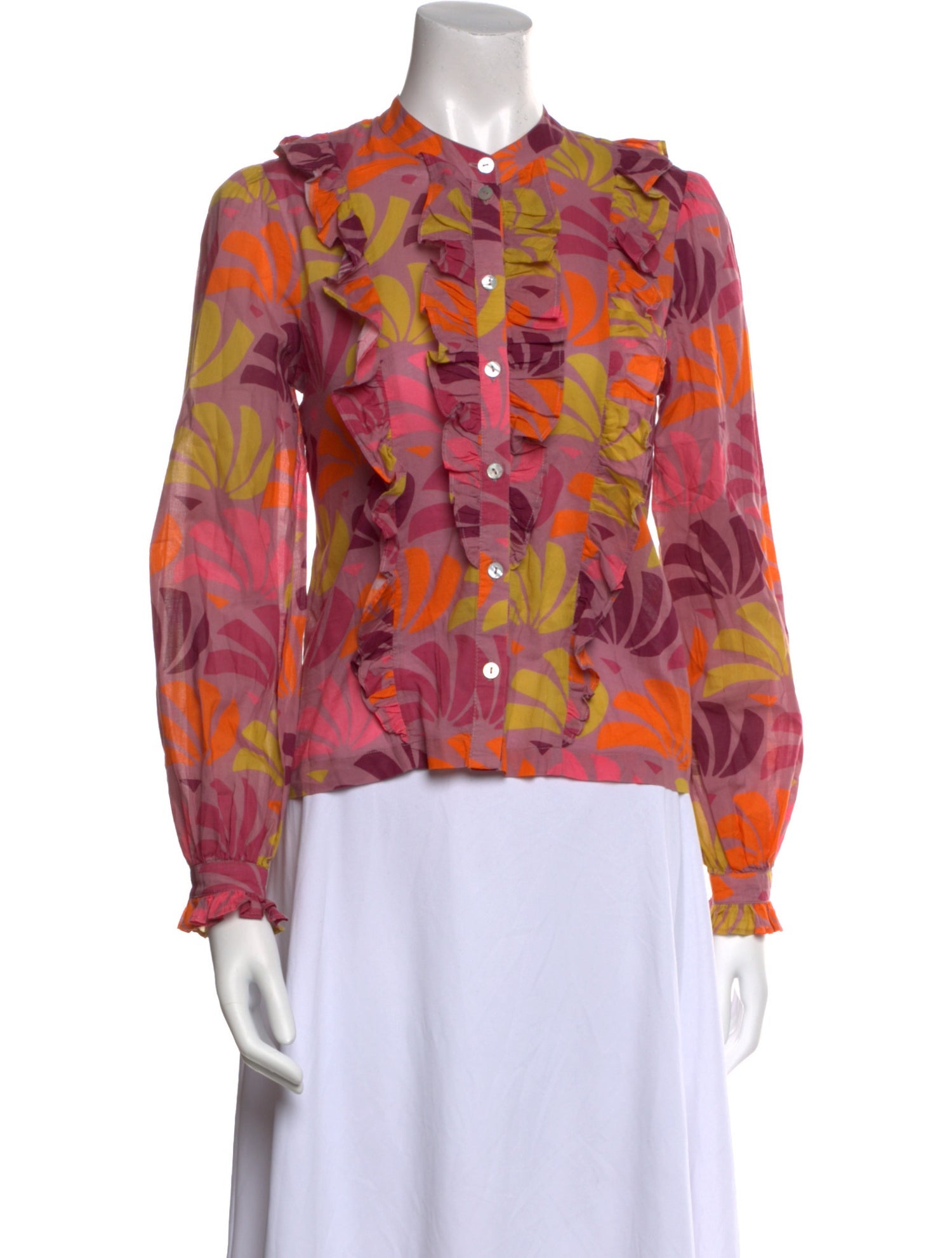 Warm Floral Print Crew Neck Blouse