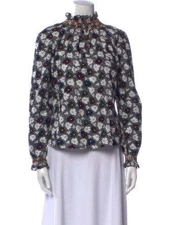 Warm Floral Print Mock Neck Blouse