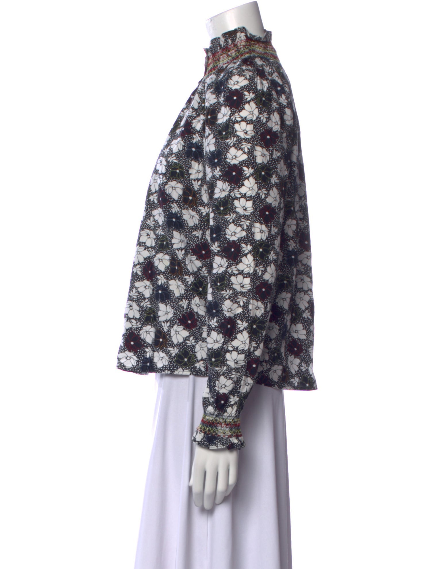 Warm Floral Print Mock Neck Blouse