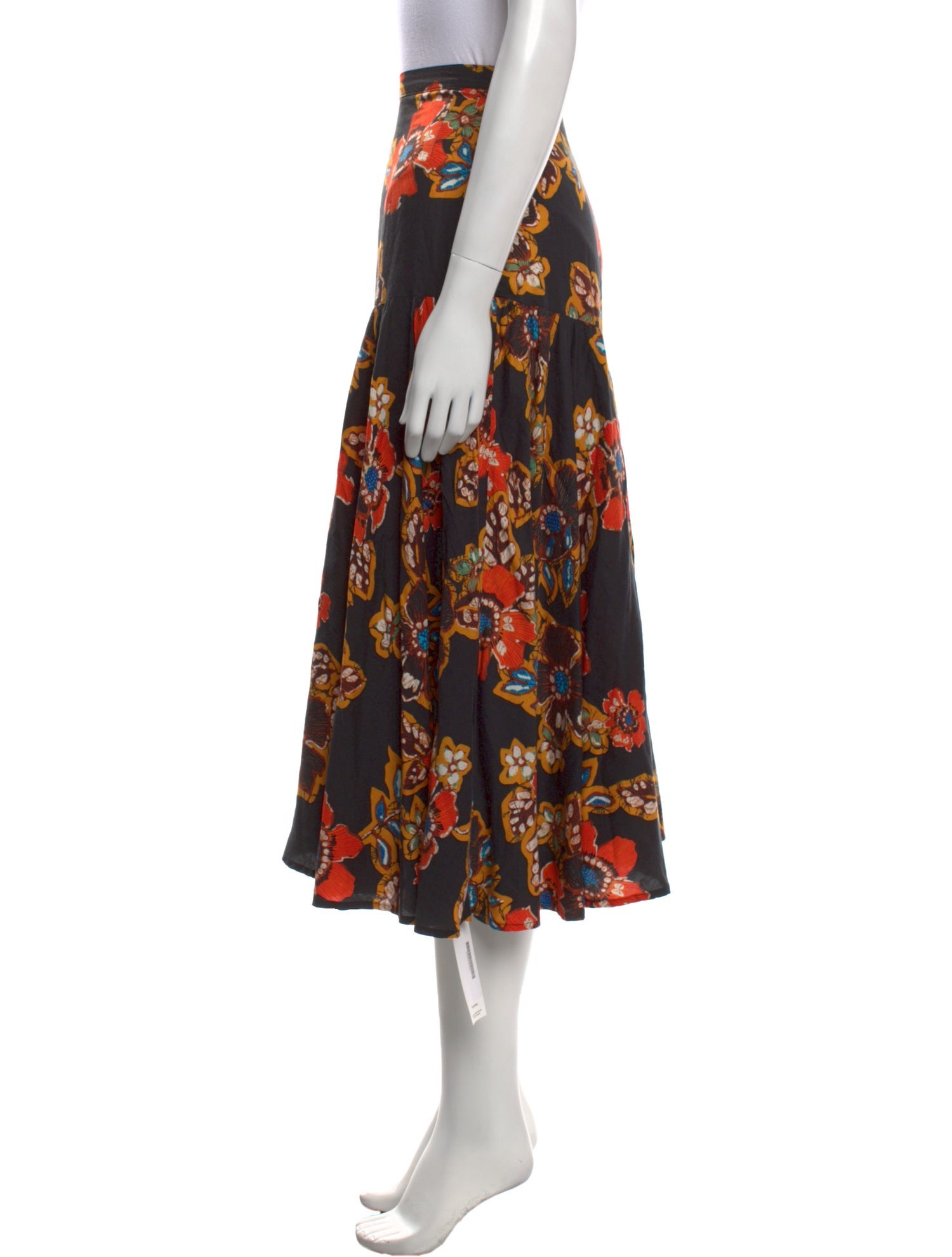 Warm Floral Print Midi Length Skirt