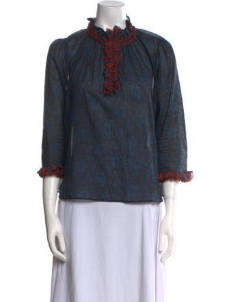 Warm Printed Mock Neck Blouse