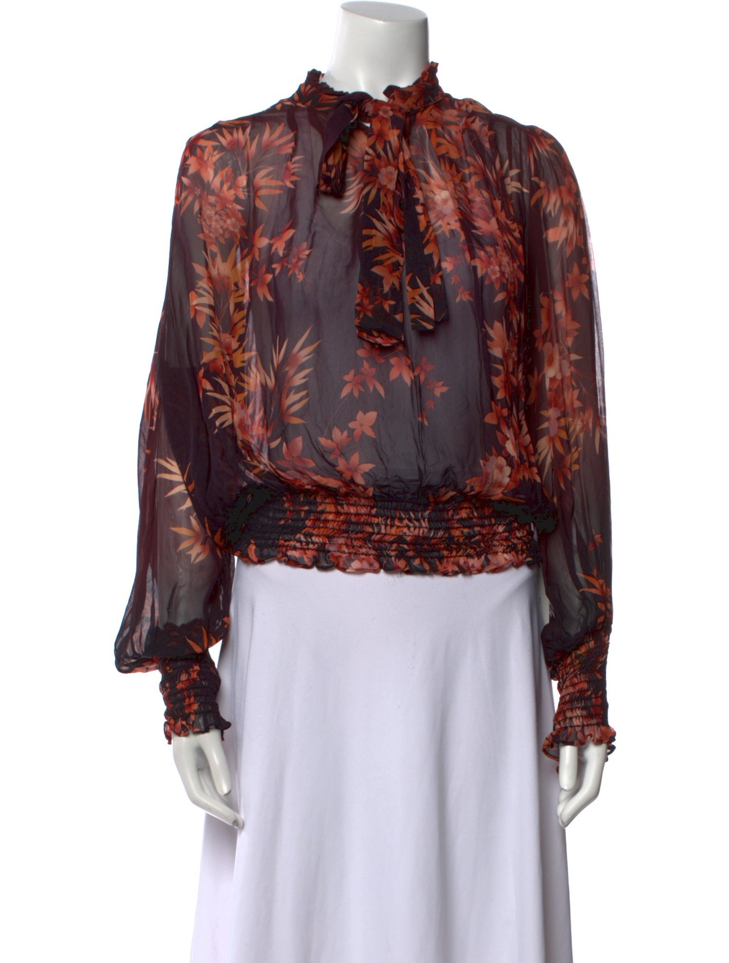 Warm Floral Print Mock Neck Blouse