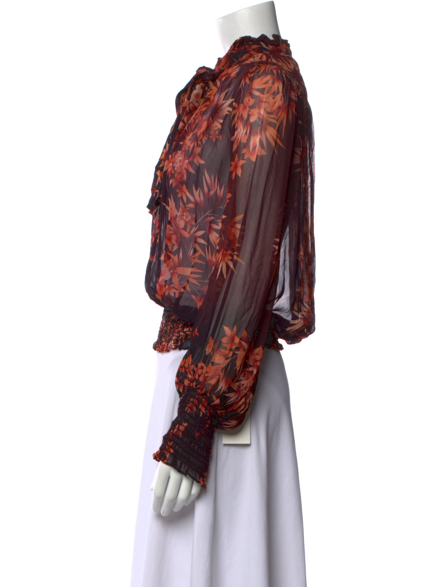 Warm Floral Print Mock Neck Blouse