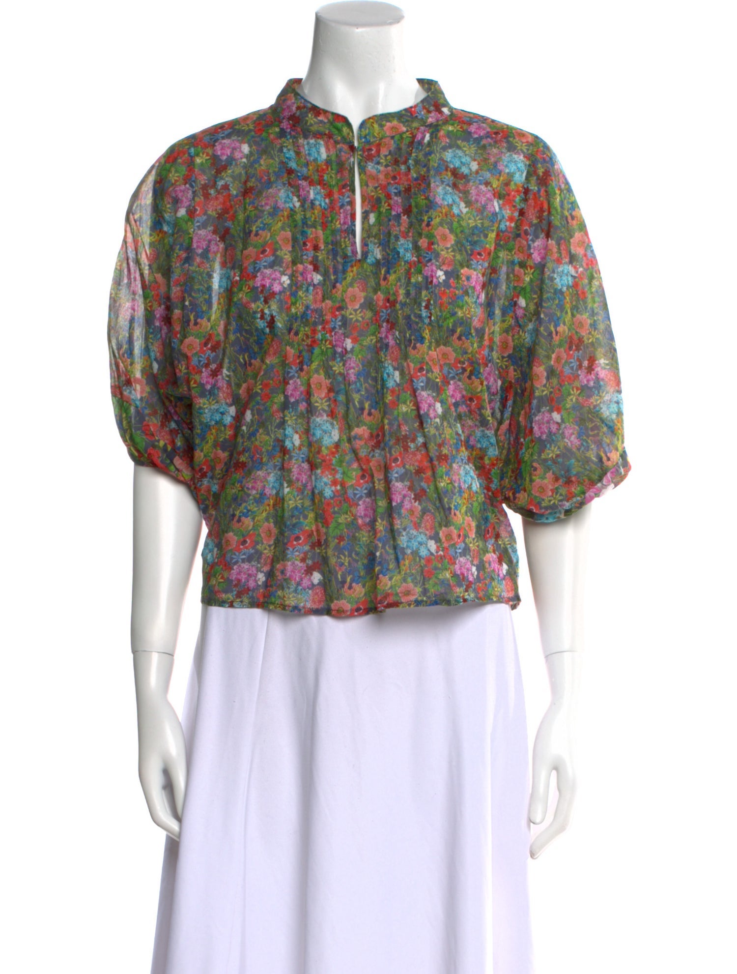 Warm Floral Print Mock Neck Blouse