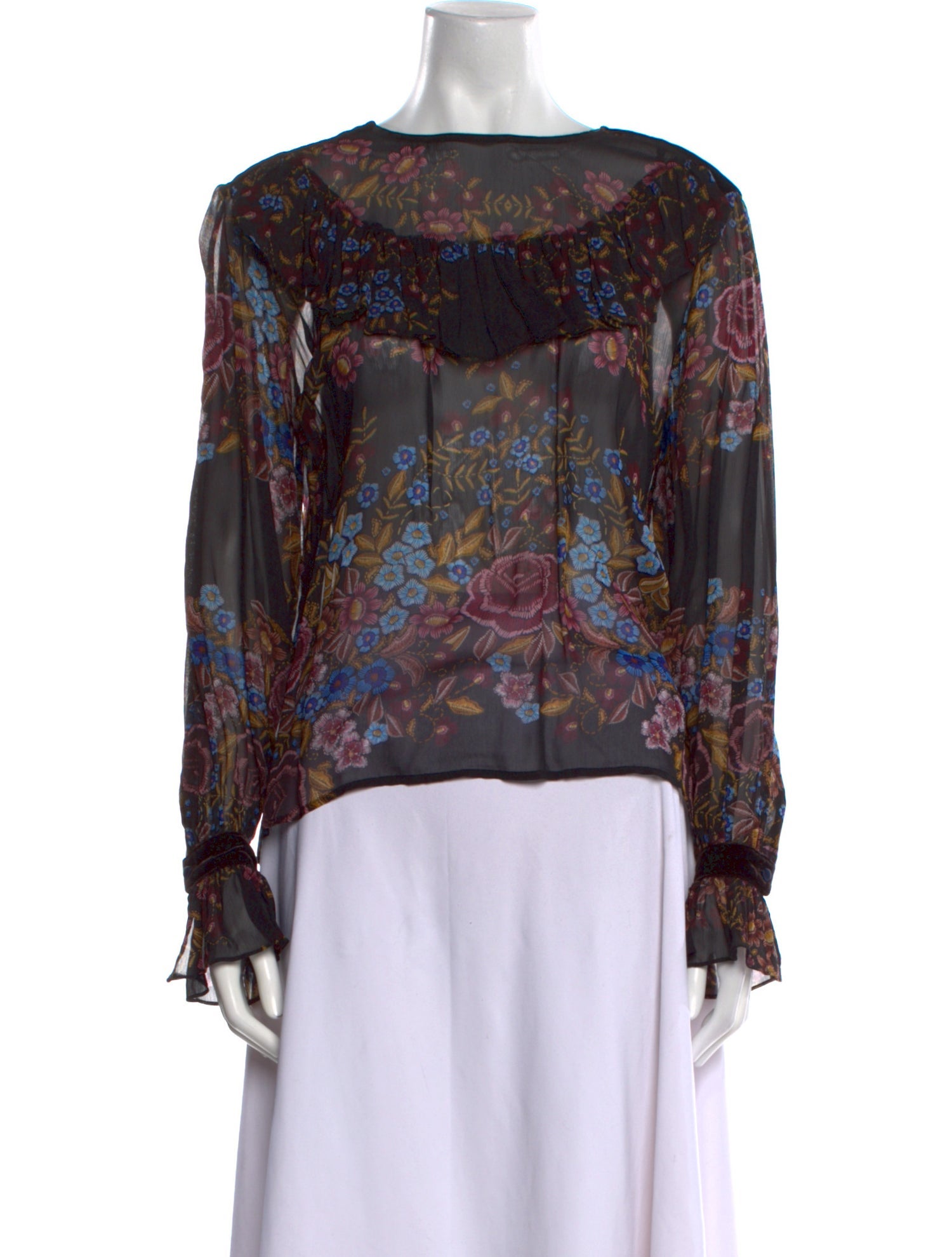 Warm Floral Print Bateau Neckline Blouse