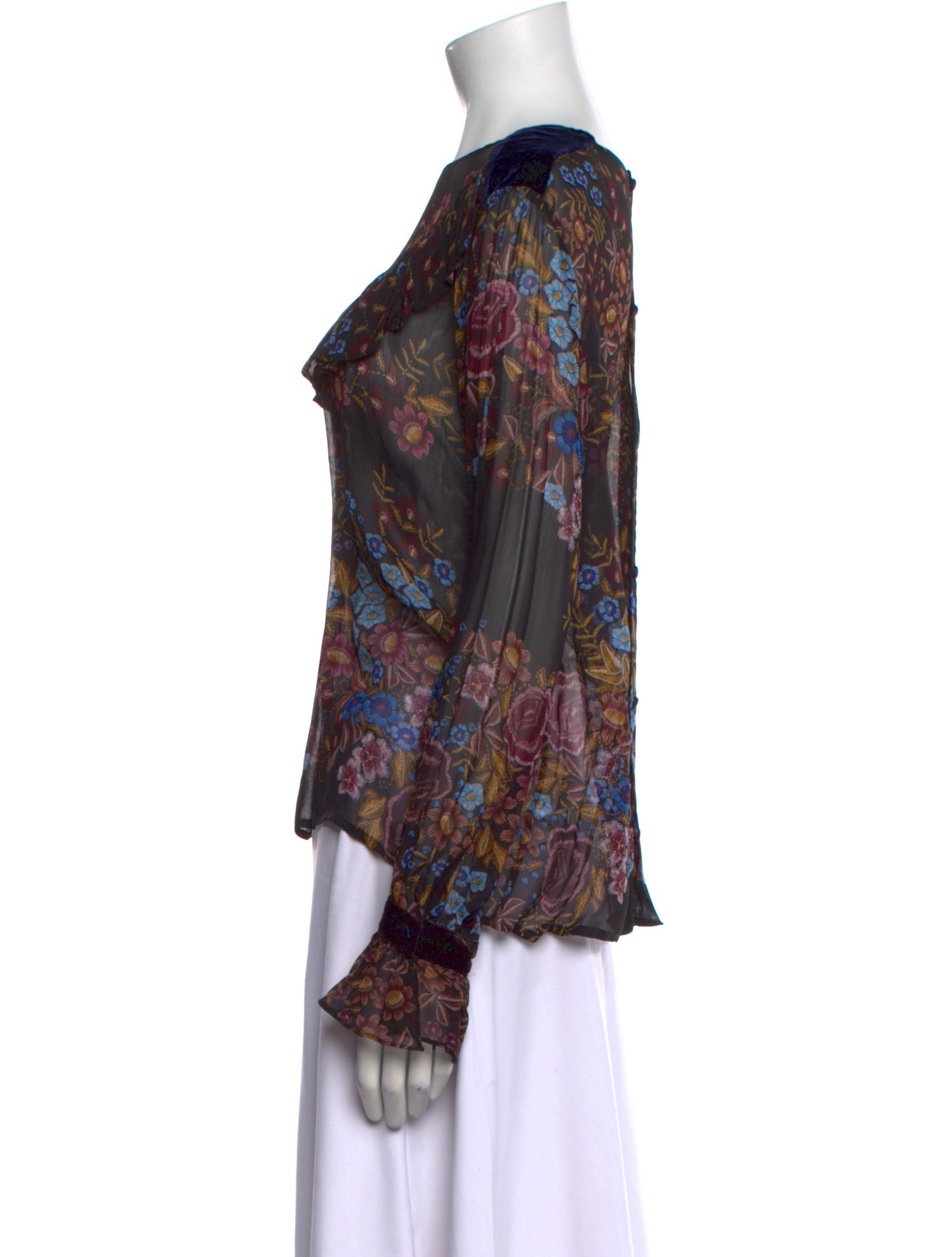 Warm Floral Print Bateau Neckline Blouse