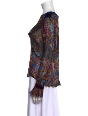 Warm Floral Print Bateau Neckline Blouse