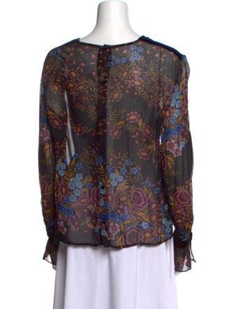 Warm Floral Print Bateau Neckline Blouse