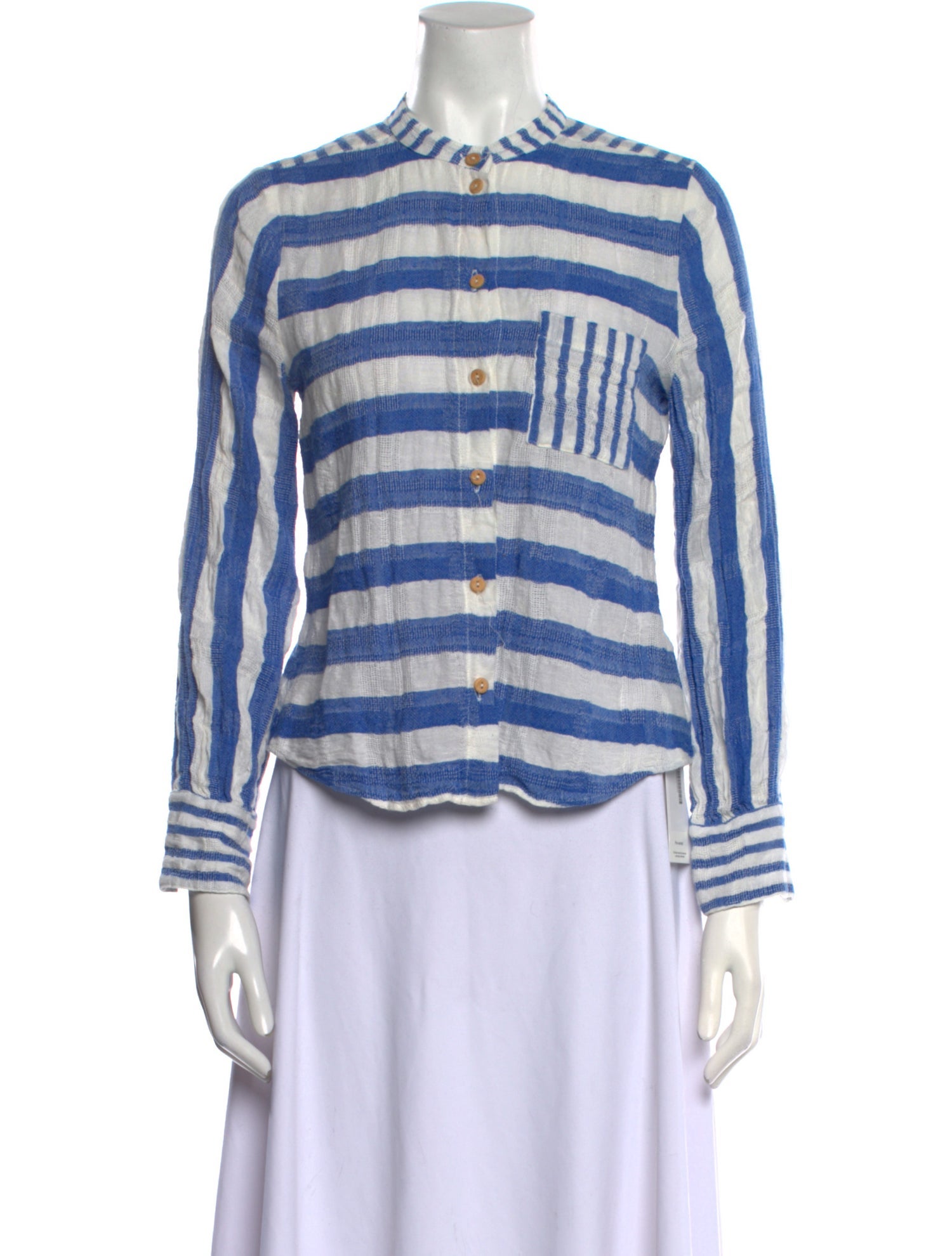 Warm Striped Crew Neck Button-Up Top