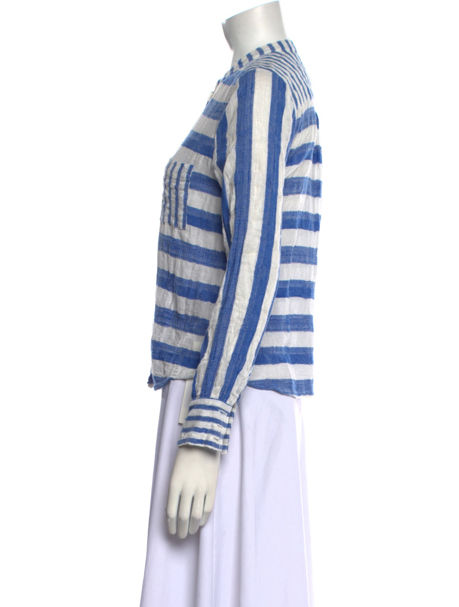 Warm Striped Crew Neck Button-Up Top
