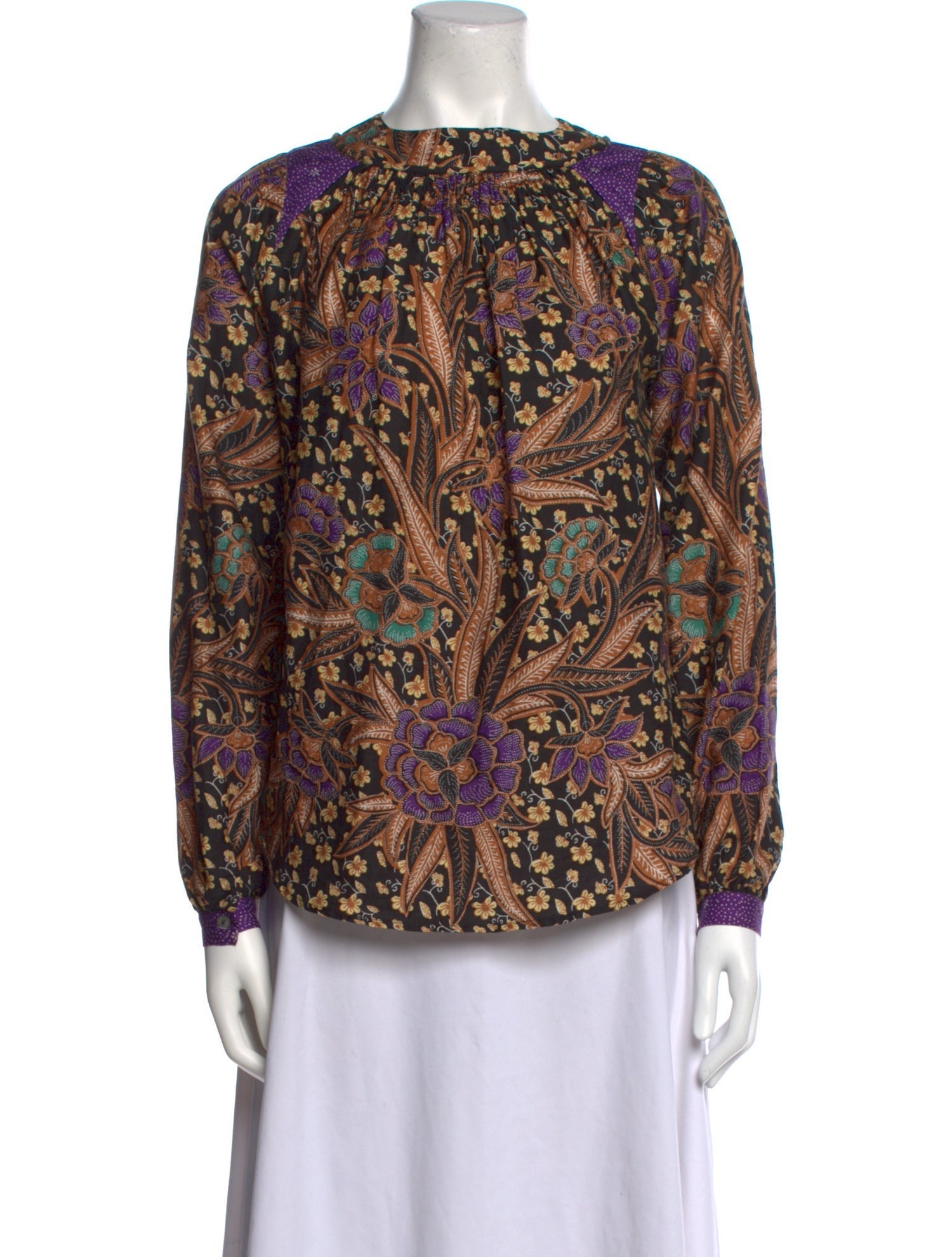 Warm Printed Bateau Neckline Blouse