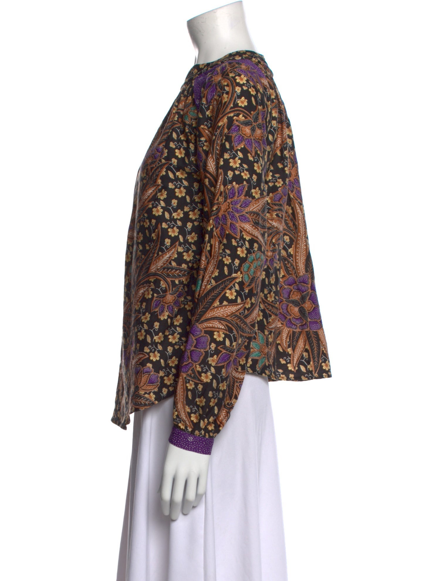 Warm Printed Bateau Neckline Blouse