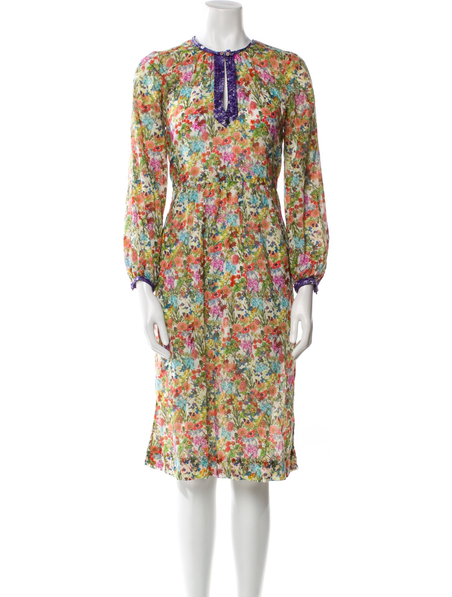 Warm Floral Print Midi Length Dress