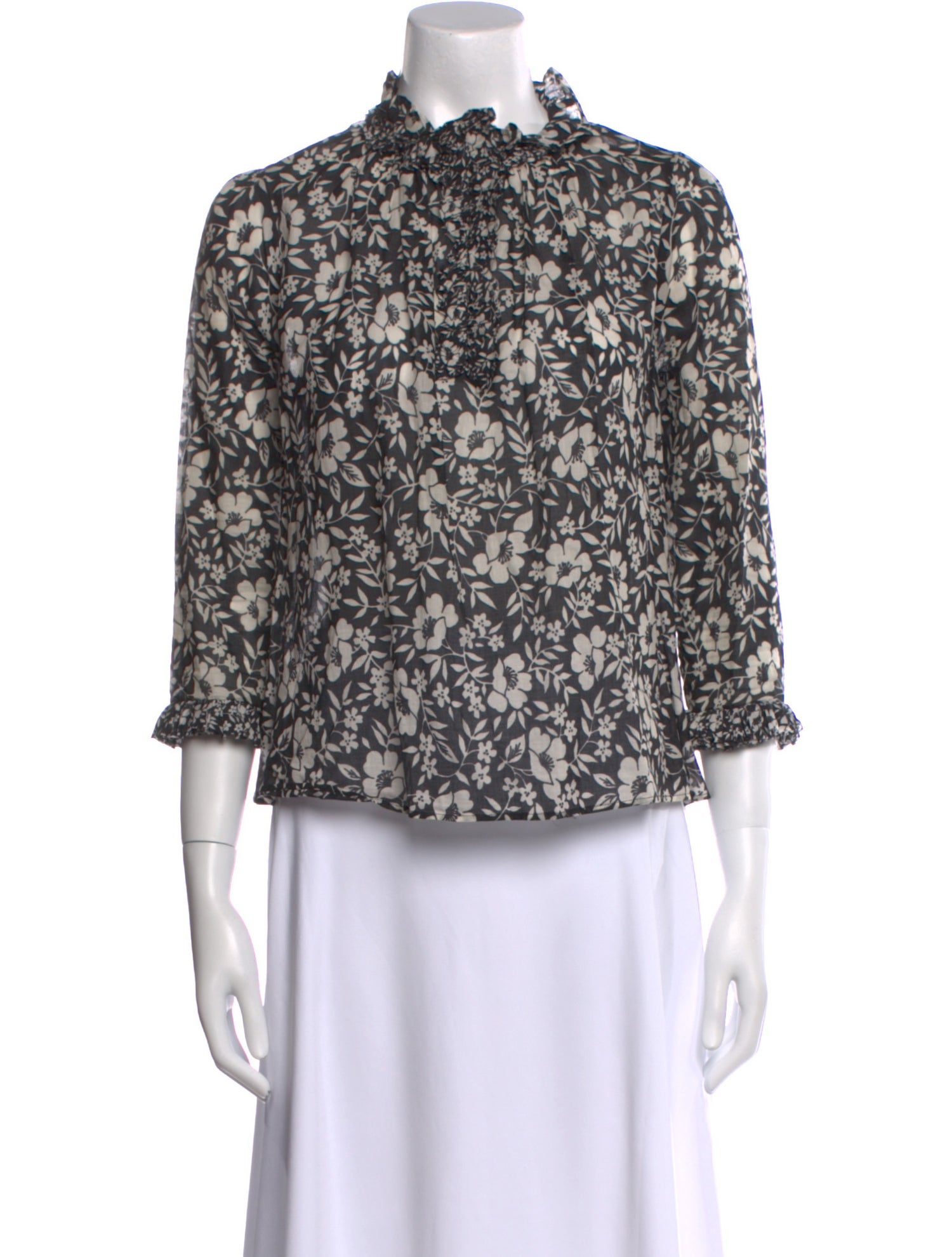 Warm Floral Print Mock Neck Blouse