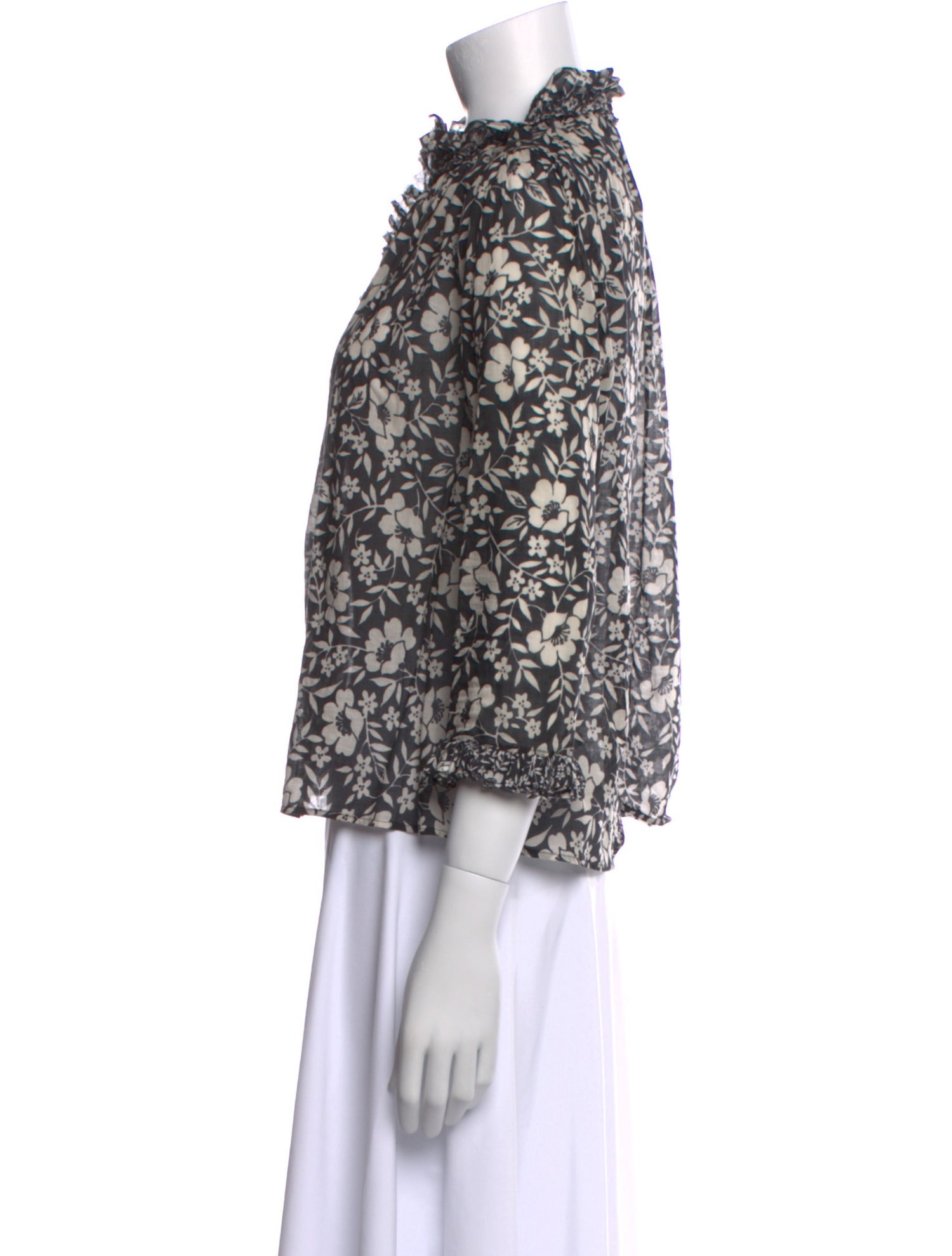 Warm Floral Print Mock Neck Blouse