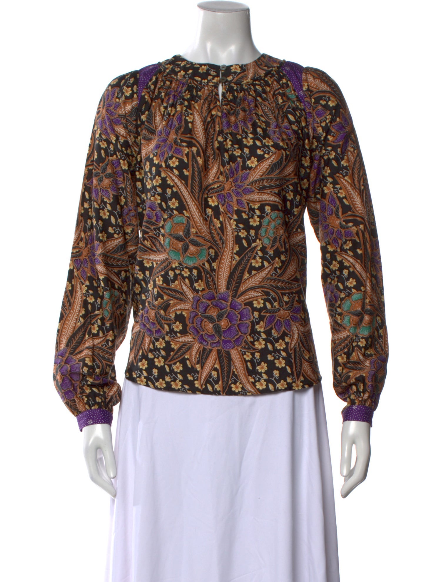 Warm Printed Crew Neck Blouse