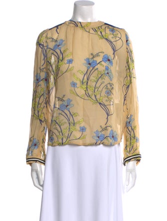 Warm Floral Print Crew Neck Blouse