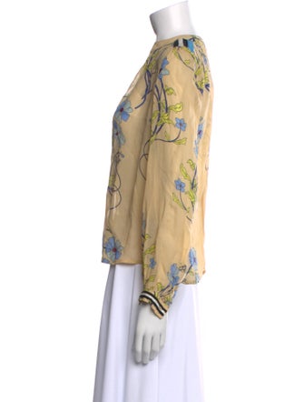 Warm Floral Print Crew Neck Blouse