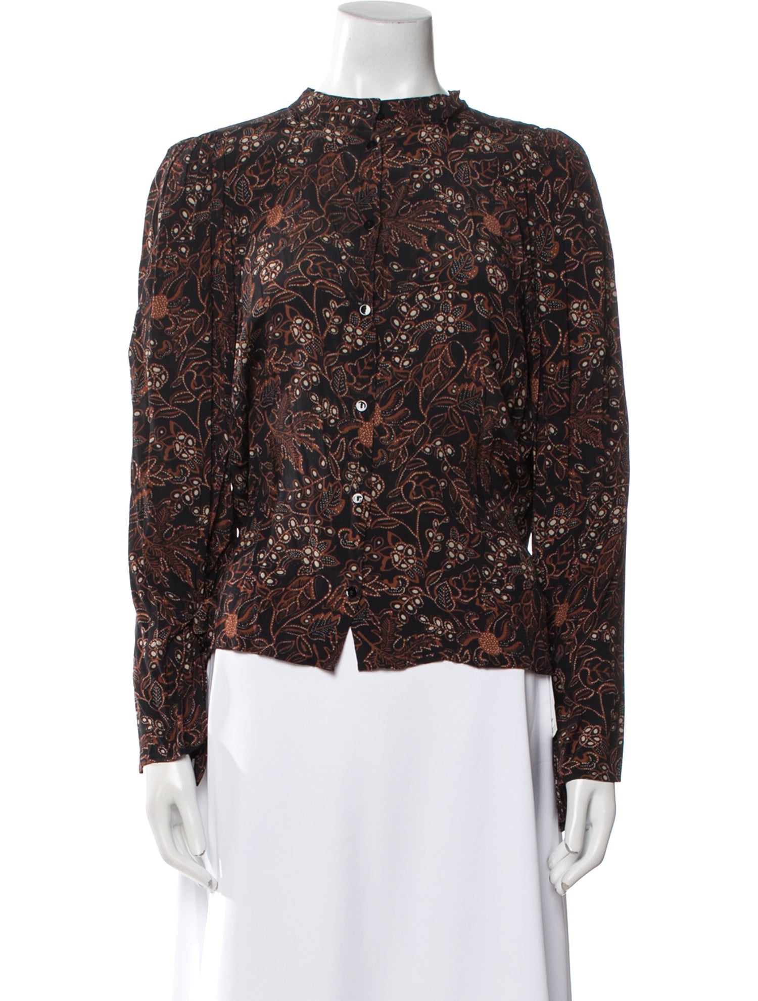 Warm Floral Print Mock Neck Blouse