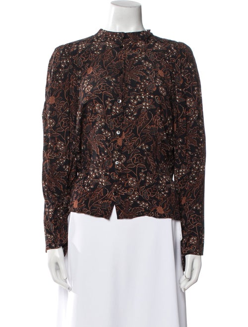 Warm Floral Print Mock Neck Blouse