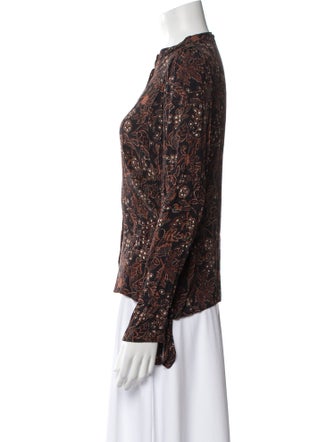 Warm Floral Print Mock Neck Blouse