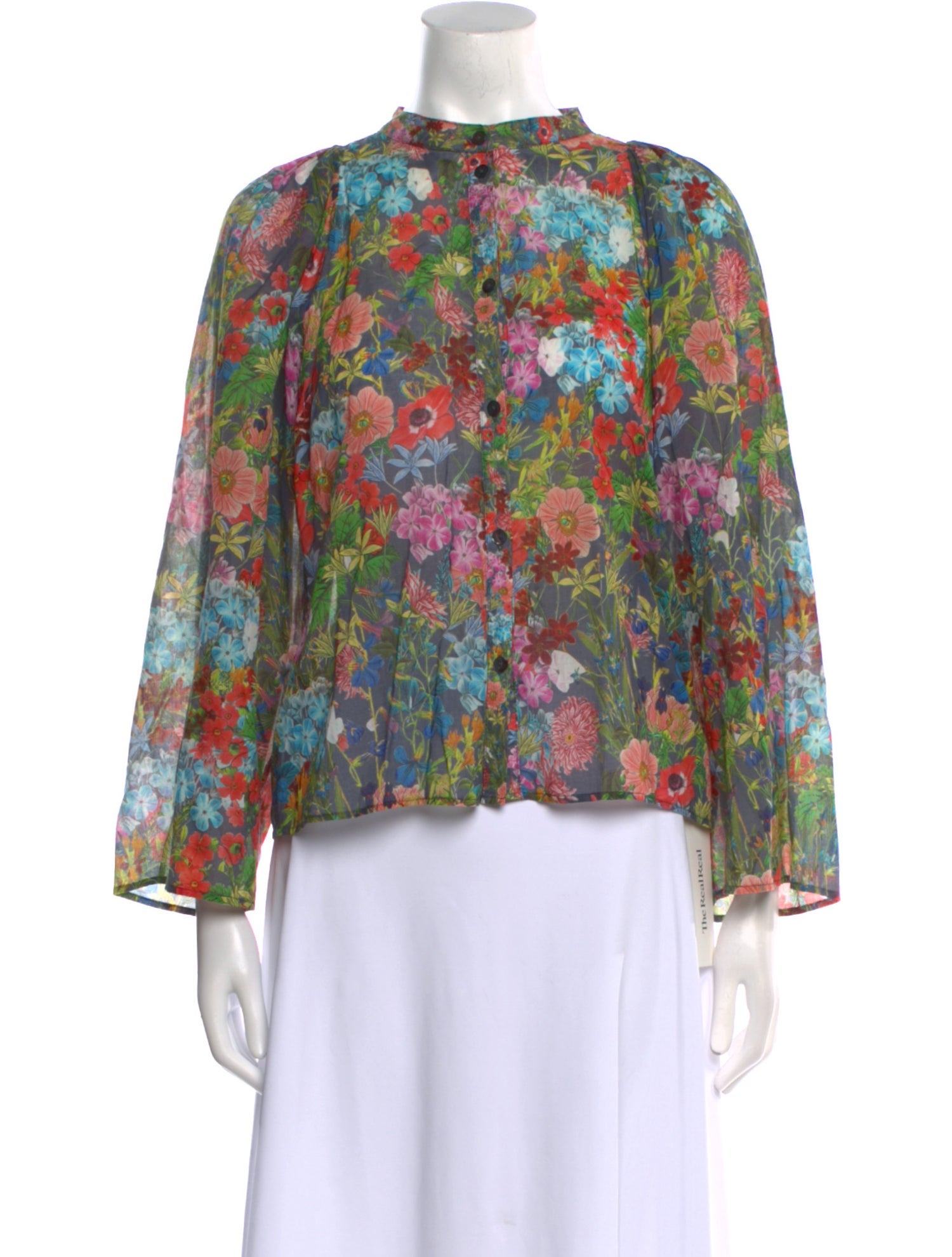 Warm Floral Print Mock Neck Blouse
