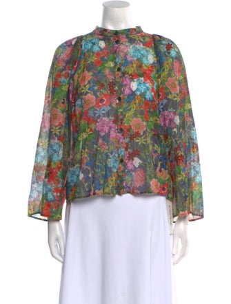 Warm Floral Print Mock Neck Blouse
